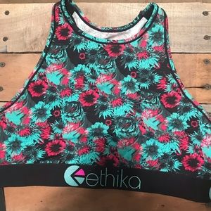 High-neck tiger lily sports bra